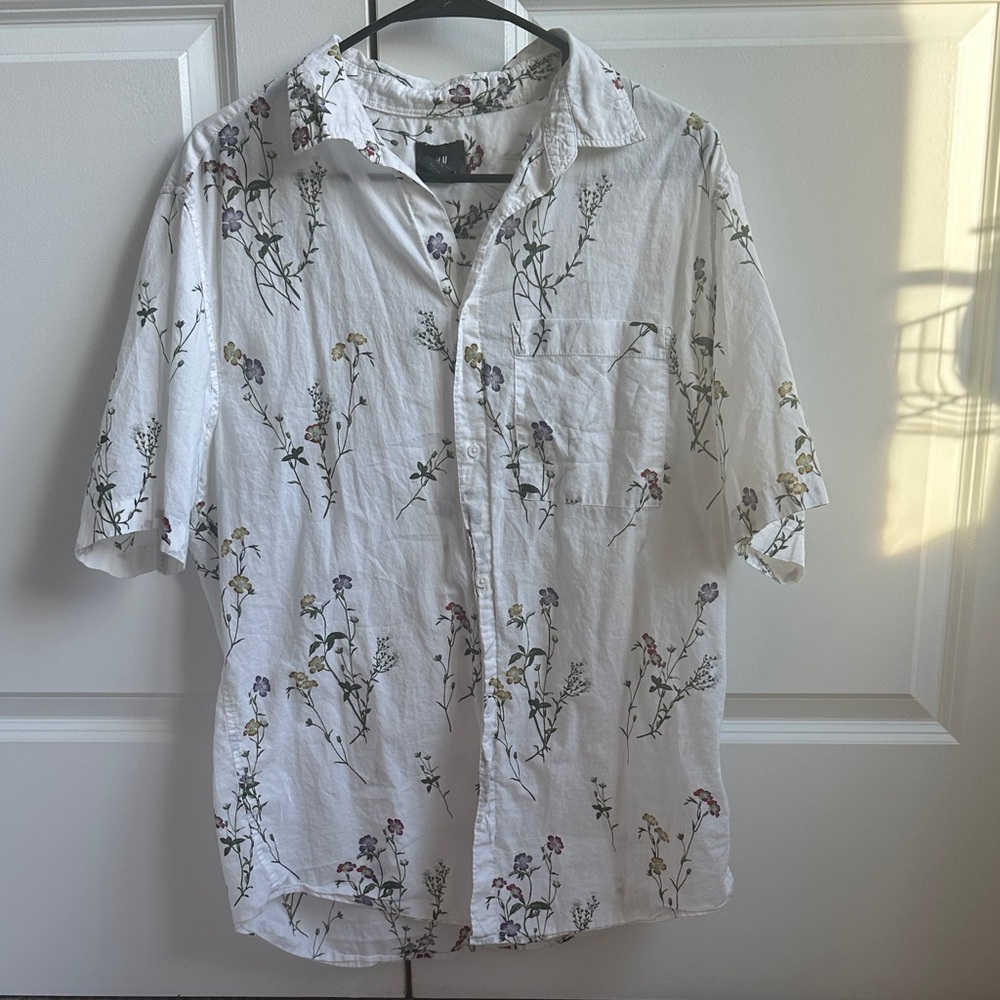 H&M White Floral Casual Shirt